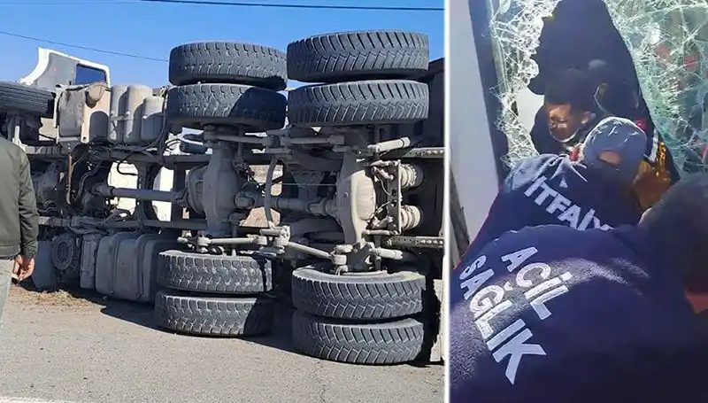 Virajda Kontrolü Kaybeden Kamyon Devrildi: Trafik Tıkanıklığı Yaşandı